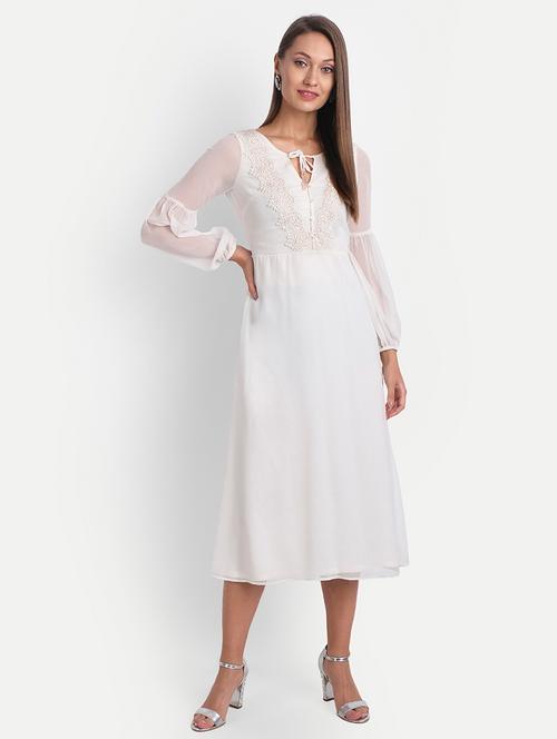 tie up neck laced a-line dress - 18184871 - Very Small Image - 1