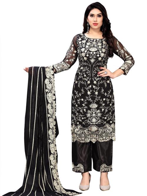 embroidered semi-stitched suit set - 18184901 - Very Small Image - 1