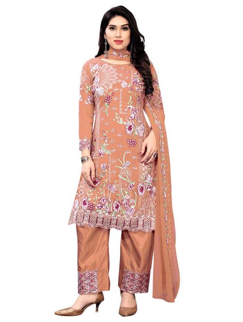 embroidered semi-stitched suit set - 18184902 - Very Small Image - 1