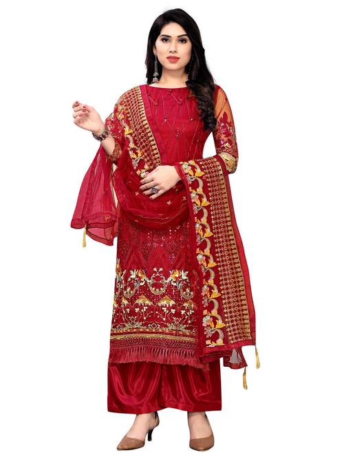 embroidered semi-stitched suit set - 18184904 - Very Small Image - 1