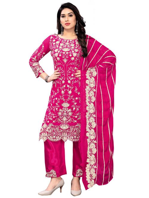 embroidered semi-stitched suit set - 18184906 - Very Small Image - 1