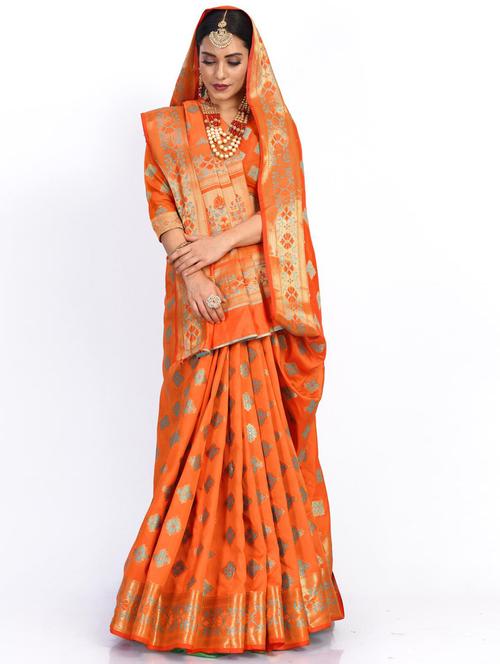 jacquard work woven saree with blouse - 18185034 - Very Small Image - 1
