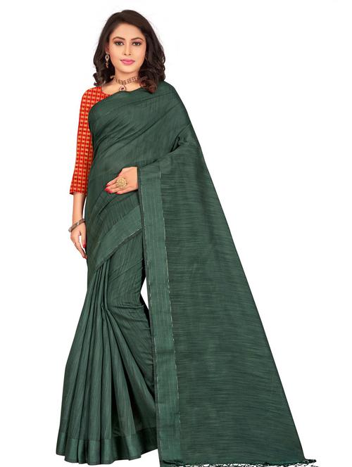 fringe detailed solid saree with blouse - 18185049 - Very Small Image - 1