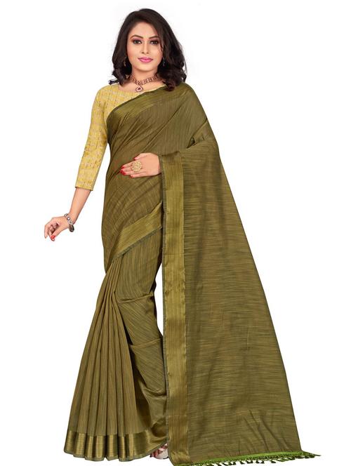 fringe detailed solid saree with blouse - 18185050 - Very Small Image - 1
