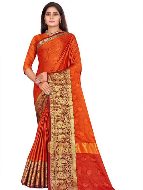 jacquard work woven saree with blouse - 18185058 - Very Small Image - 1