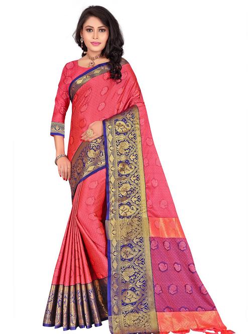 jacquard work woven saree with blouse - 18185059 - Very Small Image - 1