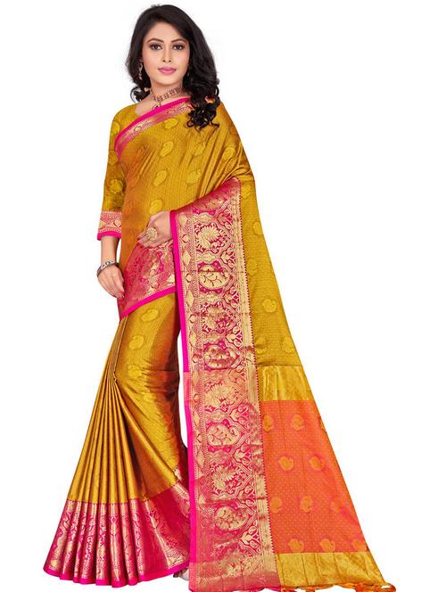 jacquard work woven saree with blouse - 18185060 - Very Small Image - 1