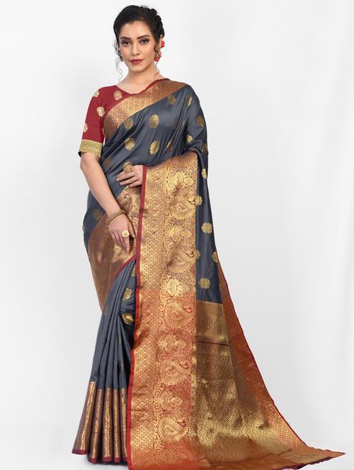 jacquard work woven saree with blouse - 18185062 - Very Small Image - 1