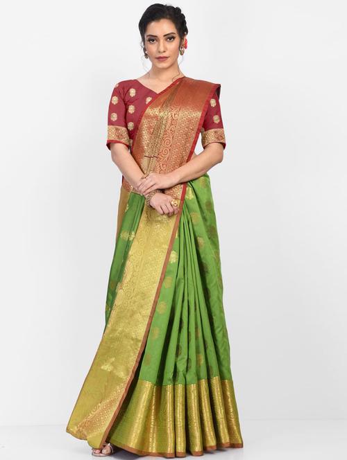 jacquard work woven saree with blouse - 18185066 - Very Small Image - 1