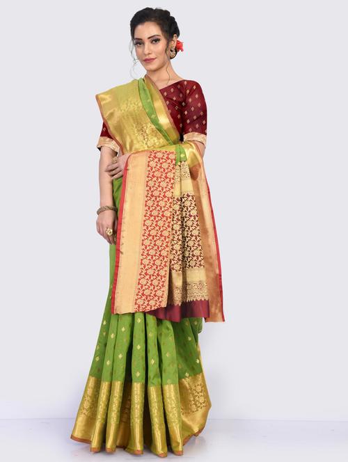 jacquard work woven saree with blouse - 18185072 - Very Small Image - 1