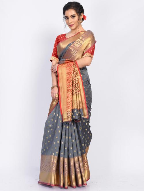 jacquard work woven saree with blouse - 18185077 - Very Small Image - 1