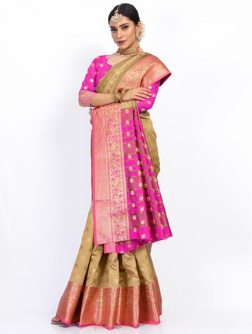 jacquard work woven saree with blouse - 18185079 - Very Small Image - 1