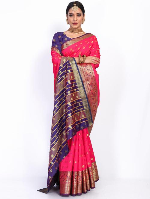 jacquard work woven saree with blouse - 18185081 - Very Small Image - 1