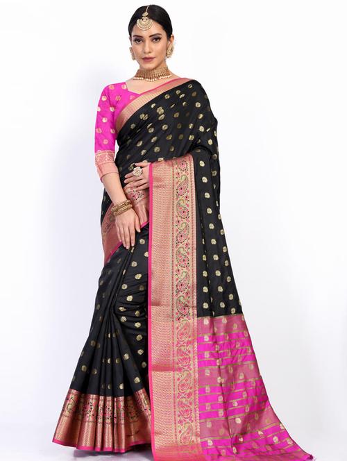jacquard work woven saree with blouse - 18185082 - Very Small Image - 1