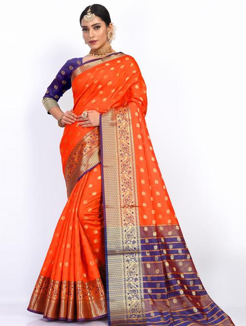 jacquard work woven saree with blouse - 18185085 - Very Small Image - 1