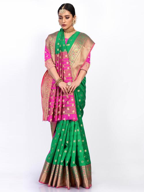 jacquard work woven saree with blouse - 18185086 - Very Small Image - 1