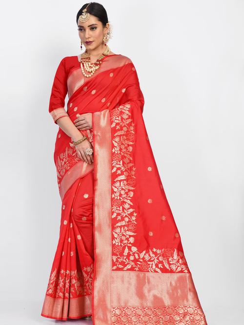 jacquard work woven saree with blouse - 18185089 - Very Small Image - 1