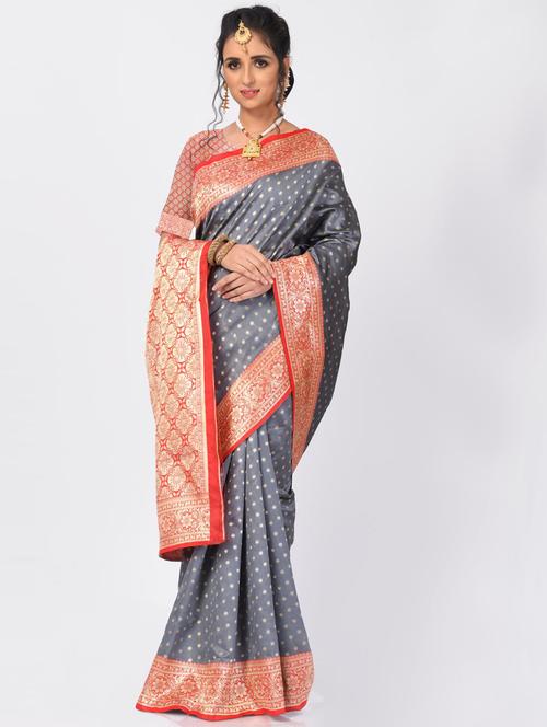 jacquard work woven saree with blouse - 18185141 - Very Small Image - 1