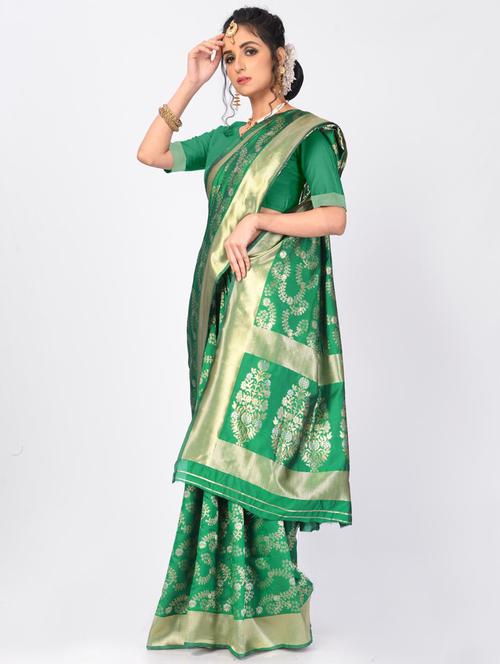jacquard work woven saree with blouse - 18185142 - Very Small Image - 1