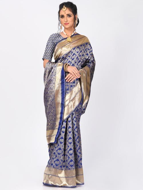 jacquard work woven saree with blouse - 18185148 - Very Small Image - 1