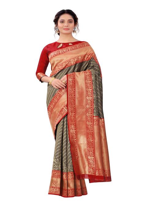 jacquard work woven saree with blouse - 18185178 - Very Small Image - 1