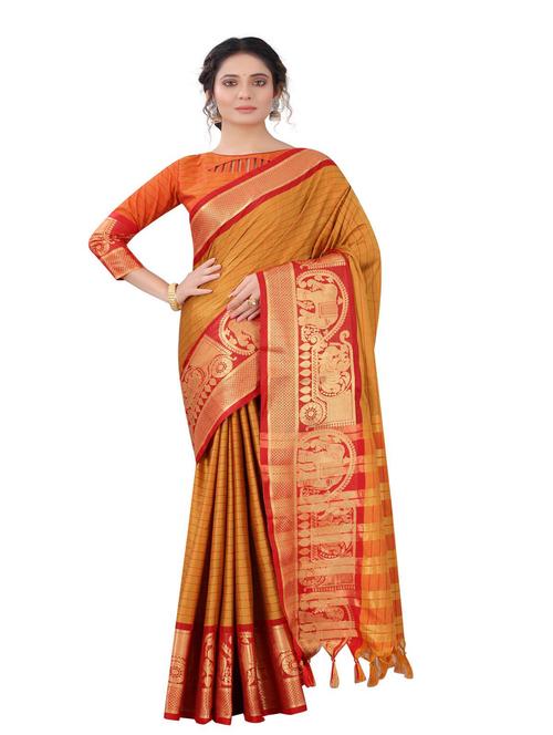 jacquard work woven saree with blouse - 18185183 - Very Small Image - 1