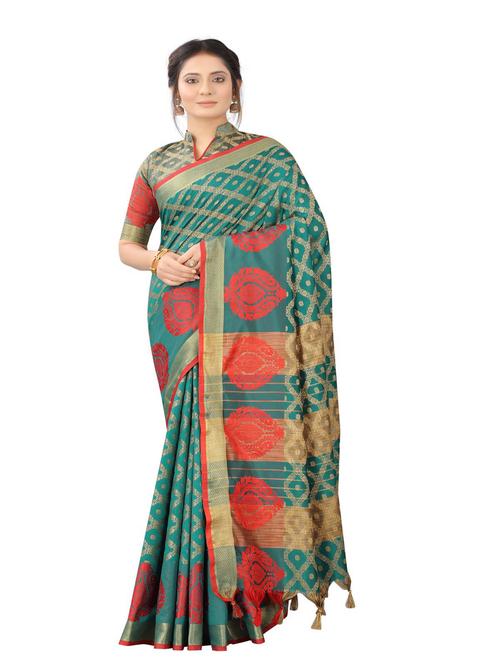 jacquard work woven saree with blouse - 18185202 - Very Small Image - 1
