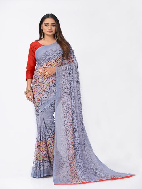 abstract printed saree with blouse - 18185215 - Very Small Image - 1