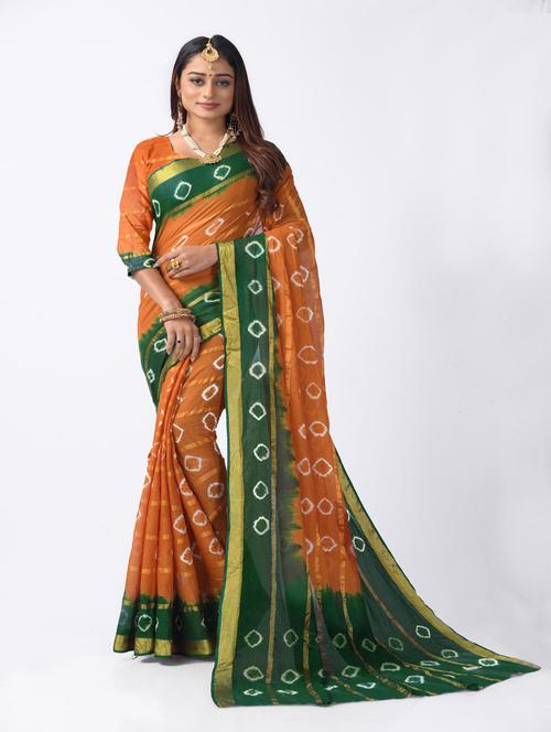 tie & dye printed saree with blouse - 18185223 - Very Small Image - 1