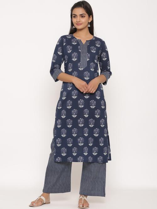 navy cotton kurta palazzo set - 18185531 - Very Small Image - 1