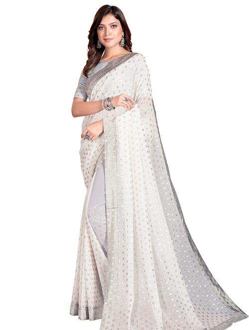 cream sequined saree - 18185627 - Very Small Image - 1
