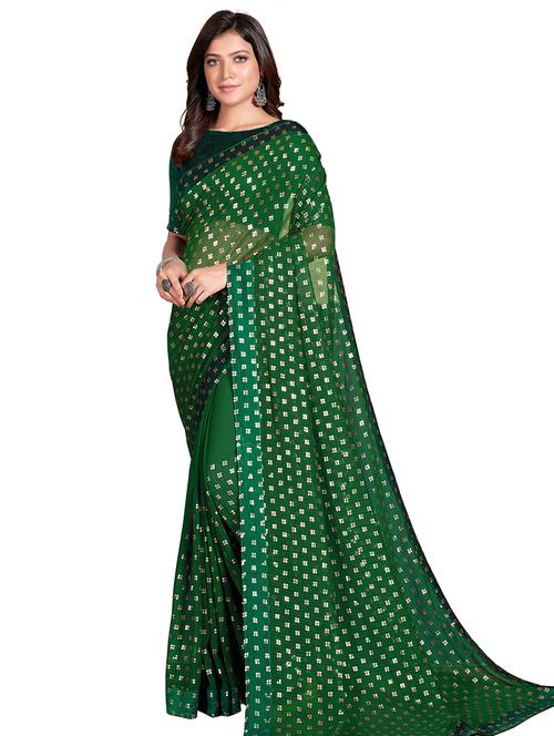 green sequined saree - 18185630 - Very Small Image - 1