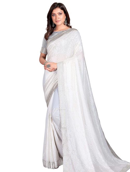 cream sequined saree with blouse - 18185649 - Very Small Image - 1