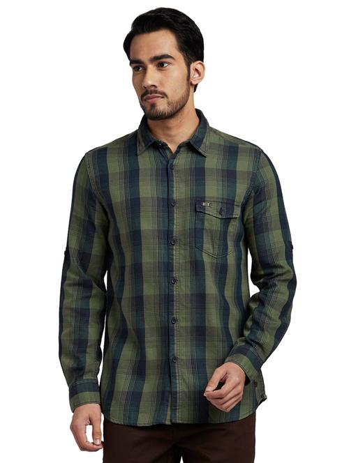 olive-green checkered casual shirt - 18185694 - Very Small Image - 1