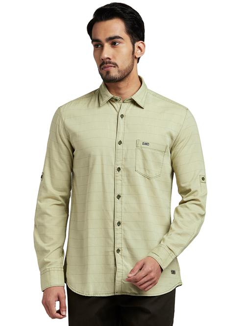 olive green striped casual shirt - 18185695 - Very Small Image - 1
