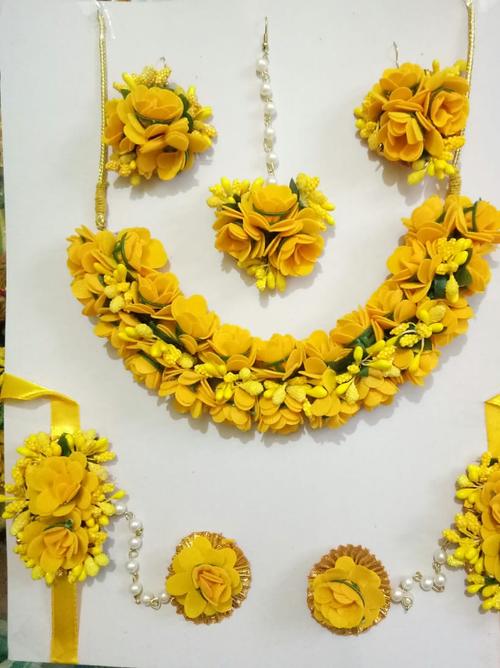 flower jewellery set yallow colour - 18185727 - Very Small Image - 1