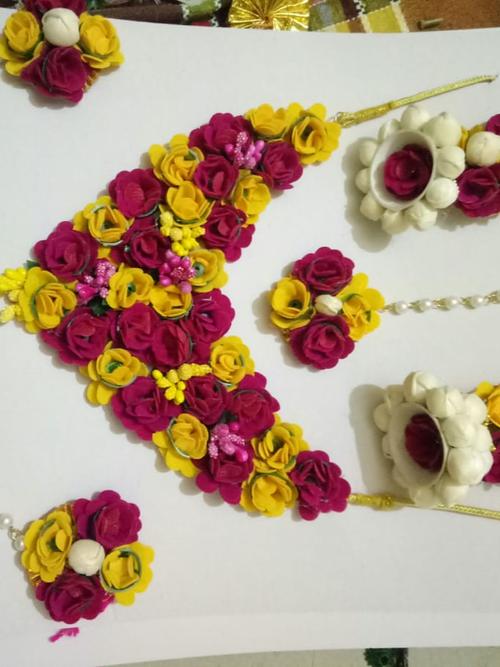 flower jewellery set yallow red colour - 18185797 - Very Small Image - 1