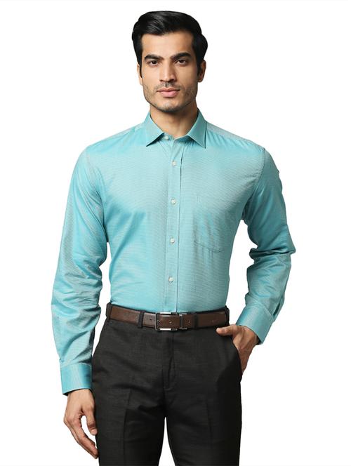 turquoise self-design formal shirt - 18185882 - Very Small Image - 1
