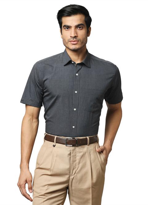 grey solid formal shirt - 18185885 - Very Small Image - 1