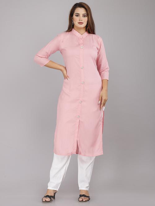 pink solid straight kurta - 18186001 - Very Small Image - 1