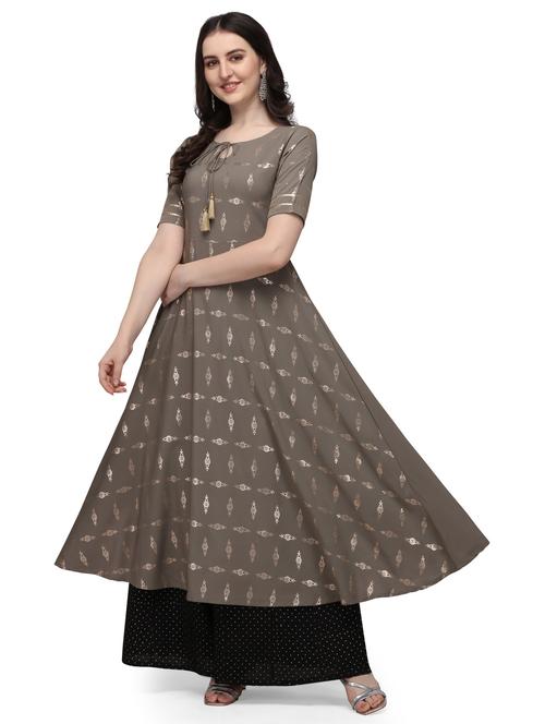 grey crepe flared kurta - 18186034 - Very Small Image - 1