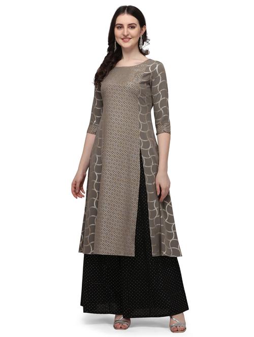 grey crepe a-line kurta - 18186037 - Very Small Image - 1