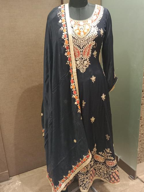 ladies gowns with dupatta fabric chinon - 18186233 - Very Small Image - 1