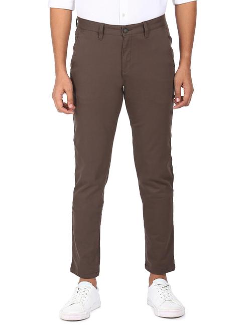 taupe solid chinos casual trouser - 18186697 - Very Small Image - 1
