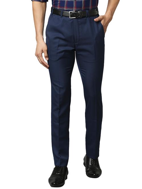navy-blue solid formal trouser - 18186953 - Very Small Image - 1