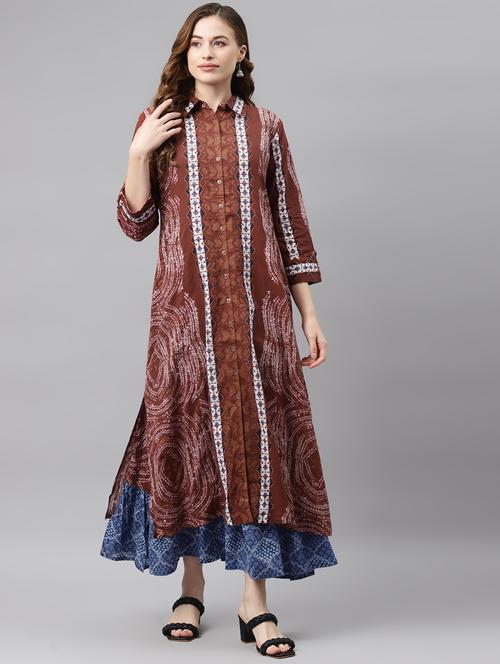multi colored printed flared ethnic dress - 18187232 - Very Small Image - 1