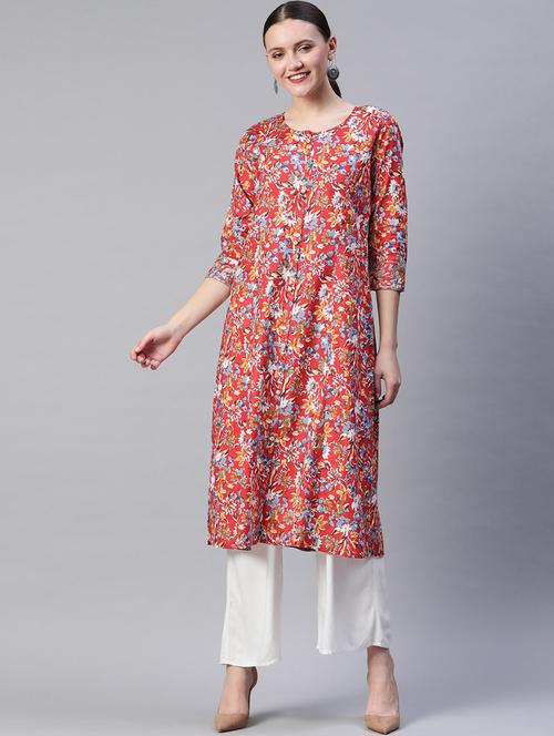 printed straight kurta - 18187239 - Very Small Image - 1