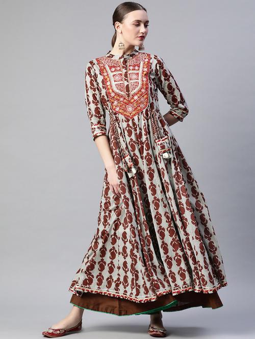 grey printed anarkali kurta - 18187246 - Very Small Image - 1