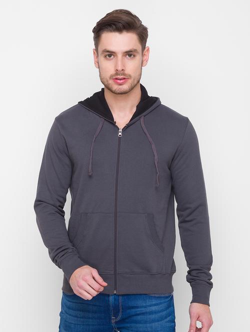 grey solid zip-up hooded sweatshirt - 18187767 - Very Small Image - 1
