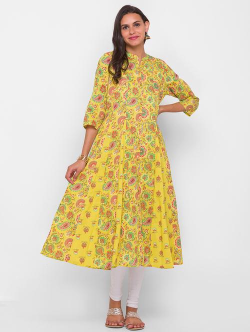 yellow cotton aline kurta - 18187796 - Very Small Image - 1